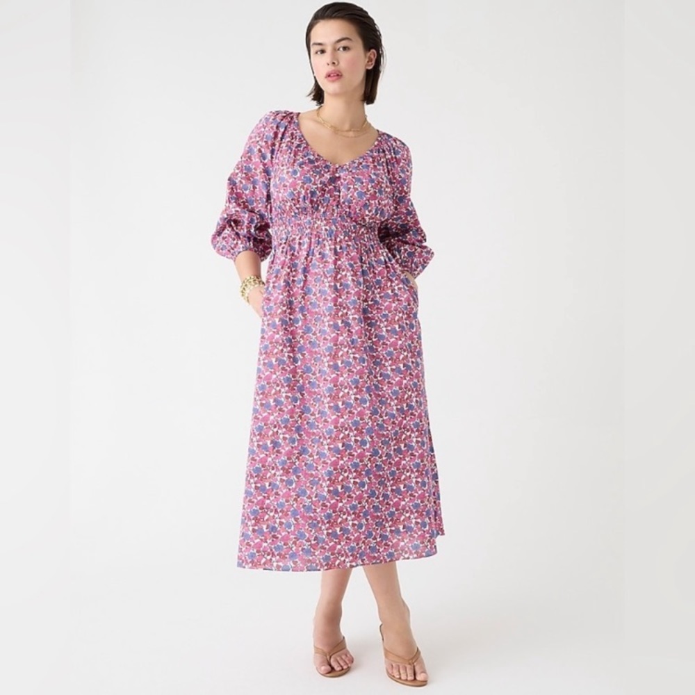 J Crew V Neck Midi Dress in Berry Floral Women’s Size Medium
